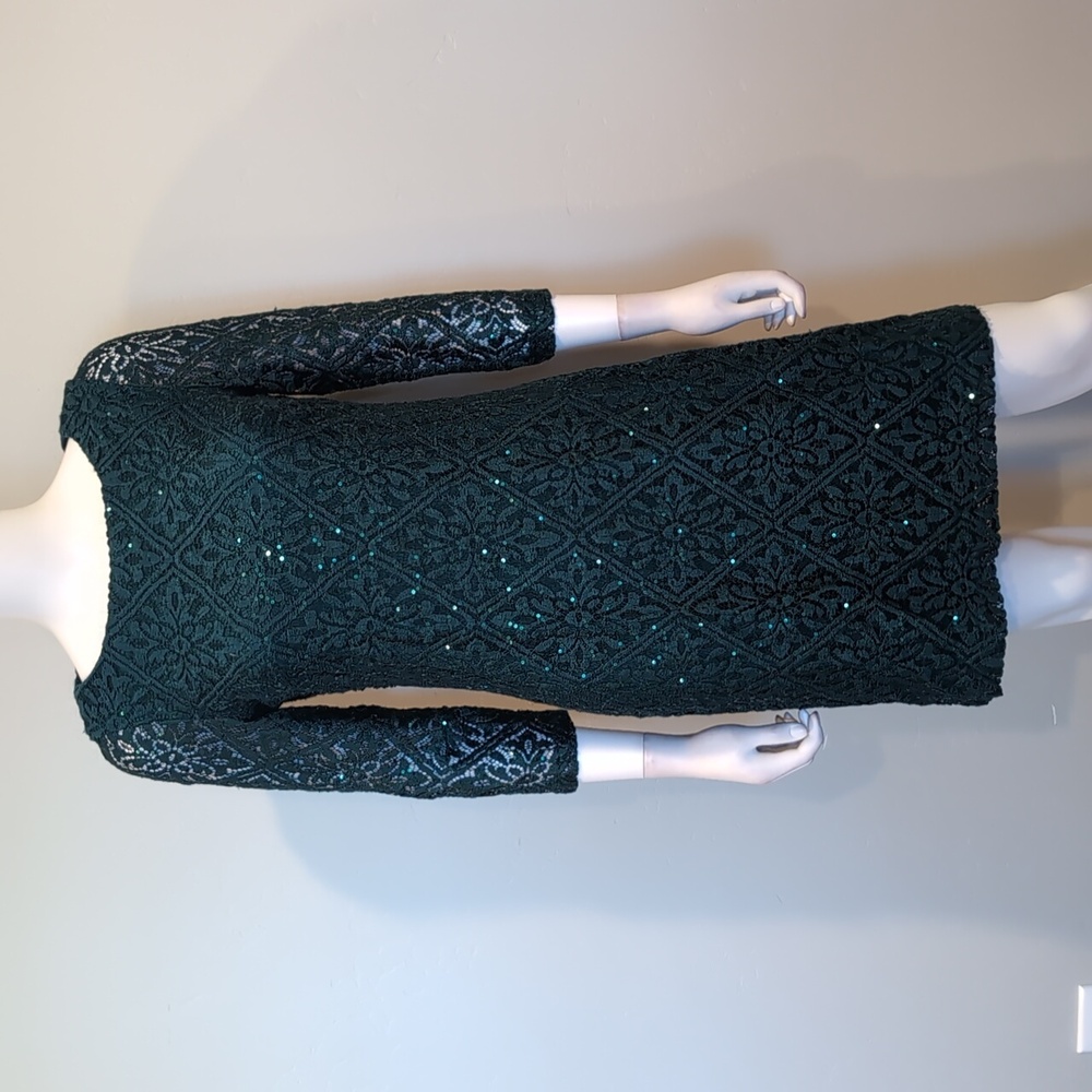 Jessica Howard Green Lace Sequin 3/4 Sleeve Holiday Mini Dress size 8